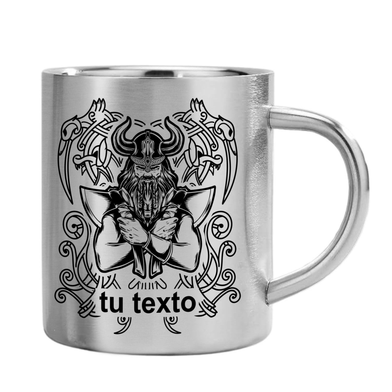 Taza acero inoxidable con grabado vikingo personalizada