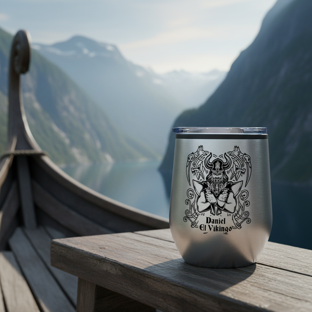 Taza acero inoxidable con grabado vikingo personalizada