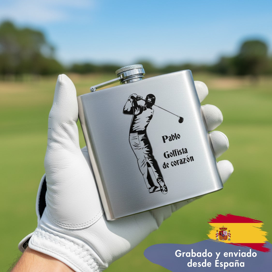 petaca personalizada Golf con tu nombre