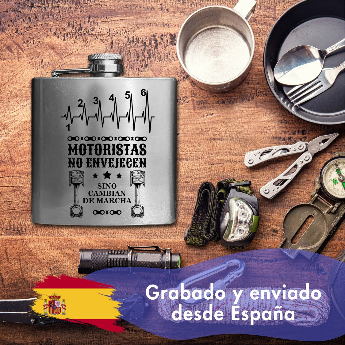 Petaca diseño moto con tu texto