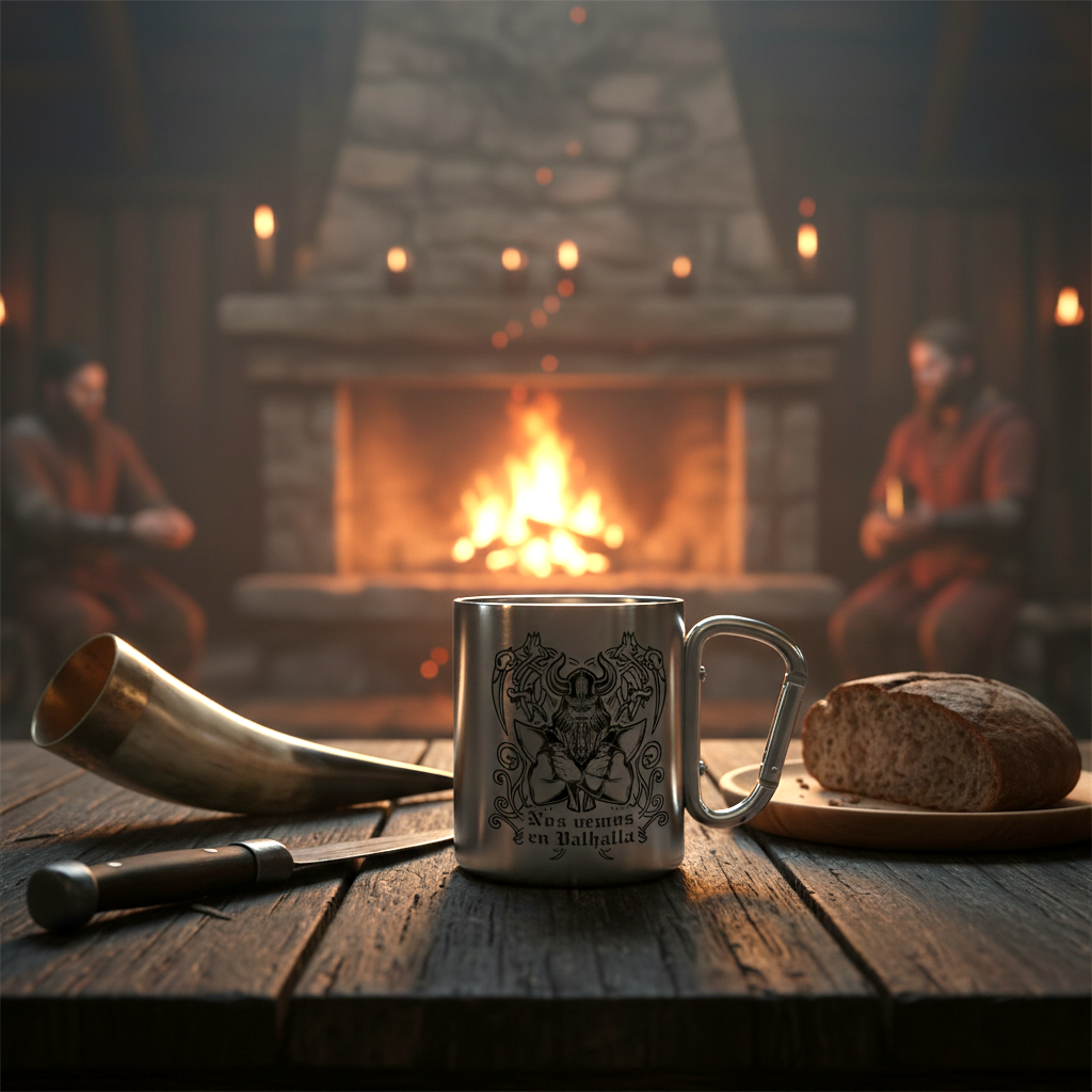 Taza acero inoxidable con grabado vikingo personalizada