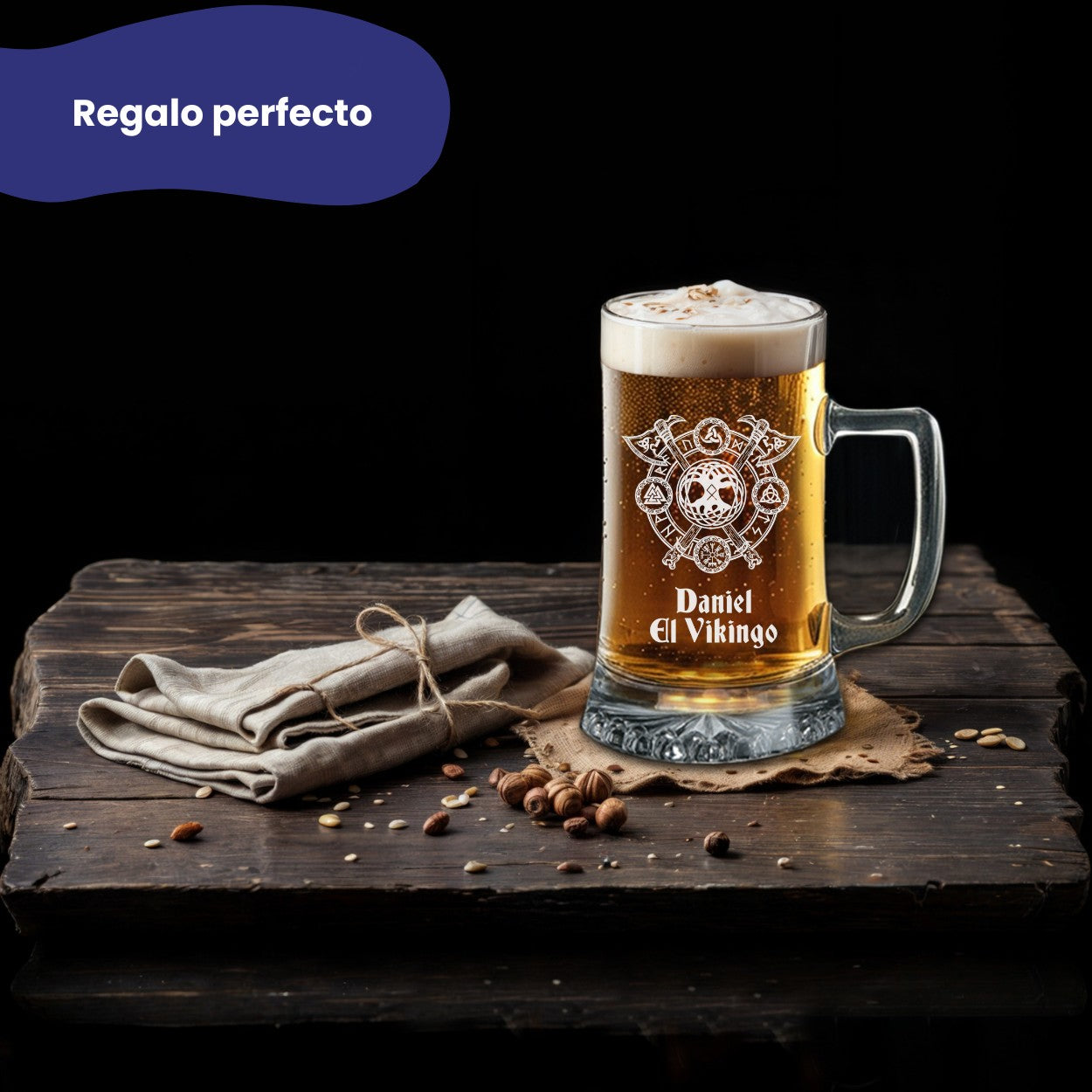 Jarra de cerveza con tu texto diseños vikingo
