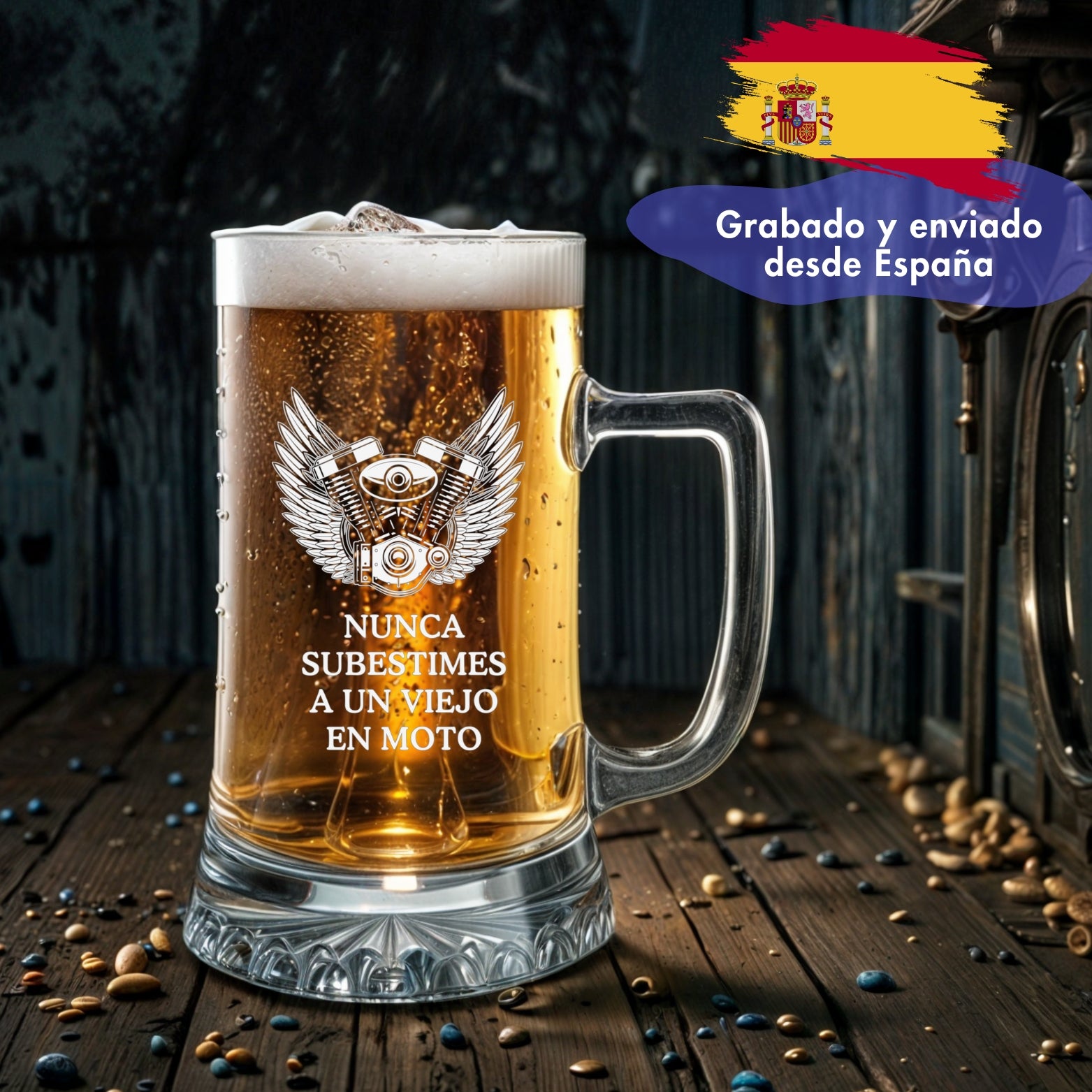 Jarra cerveza personalizada moto nombre
