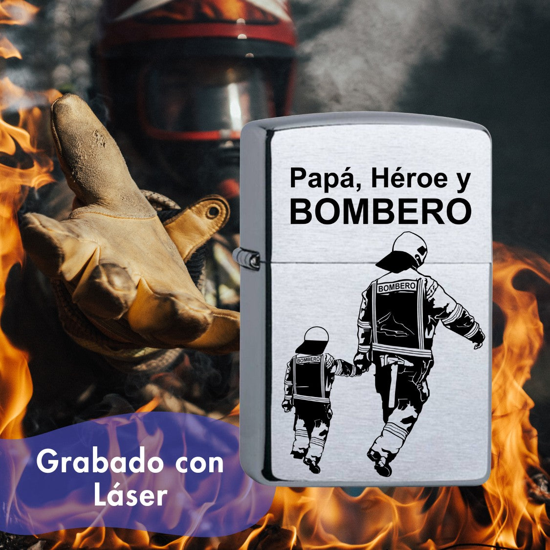Zippo diseño Bombero personalizado con tu texto