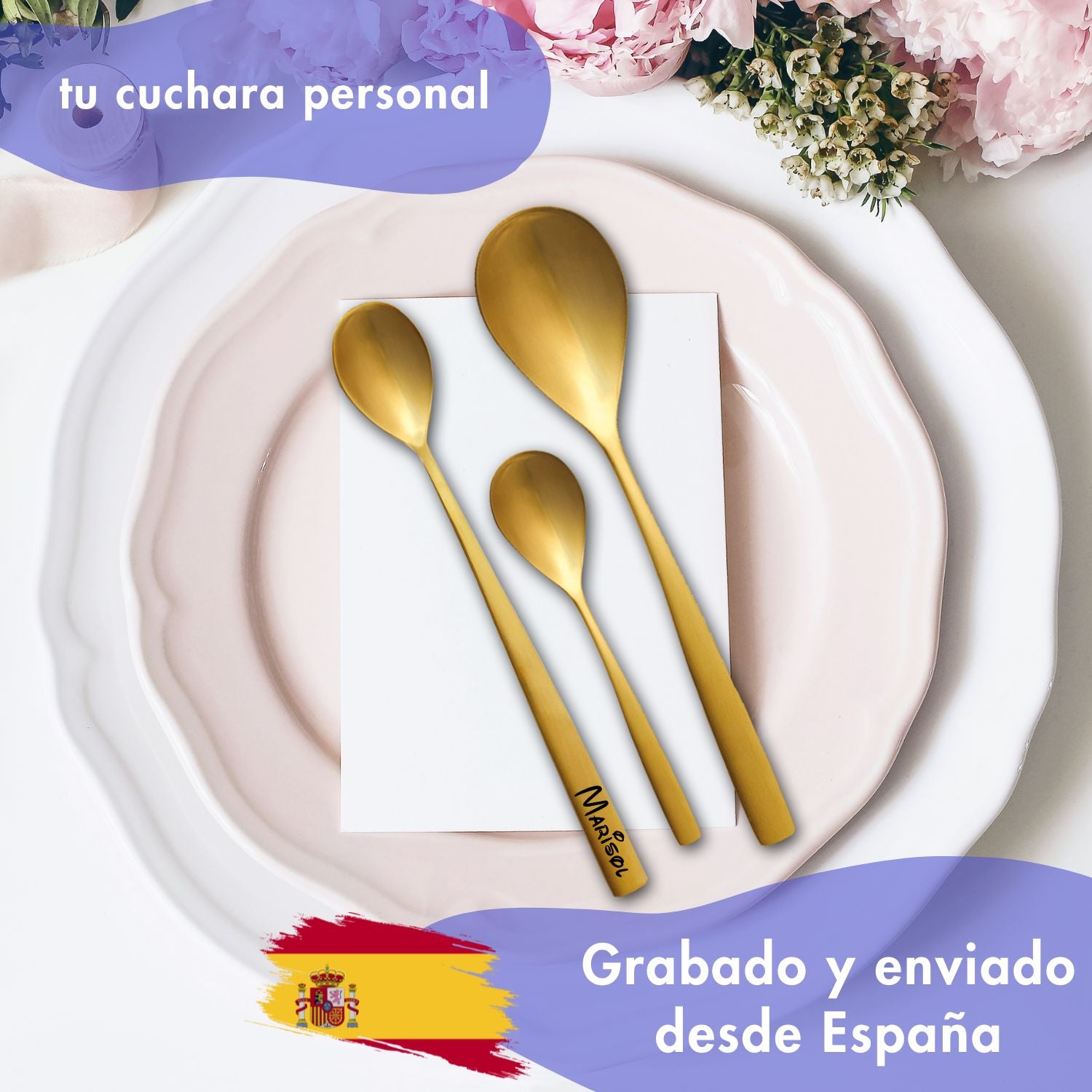 cubertería Comas BCN dorado personalizado