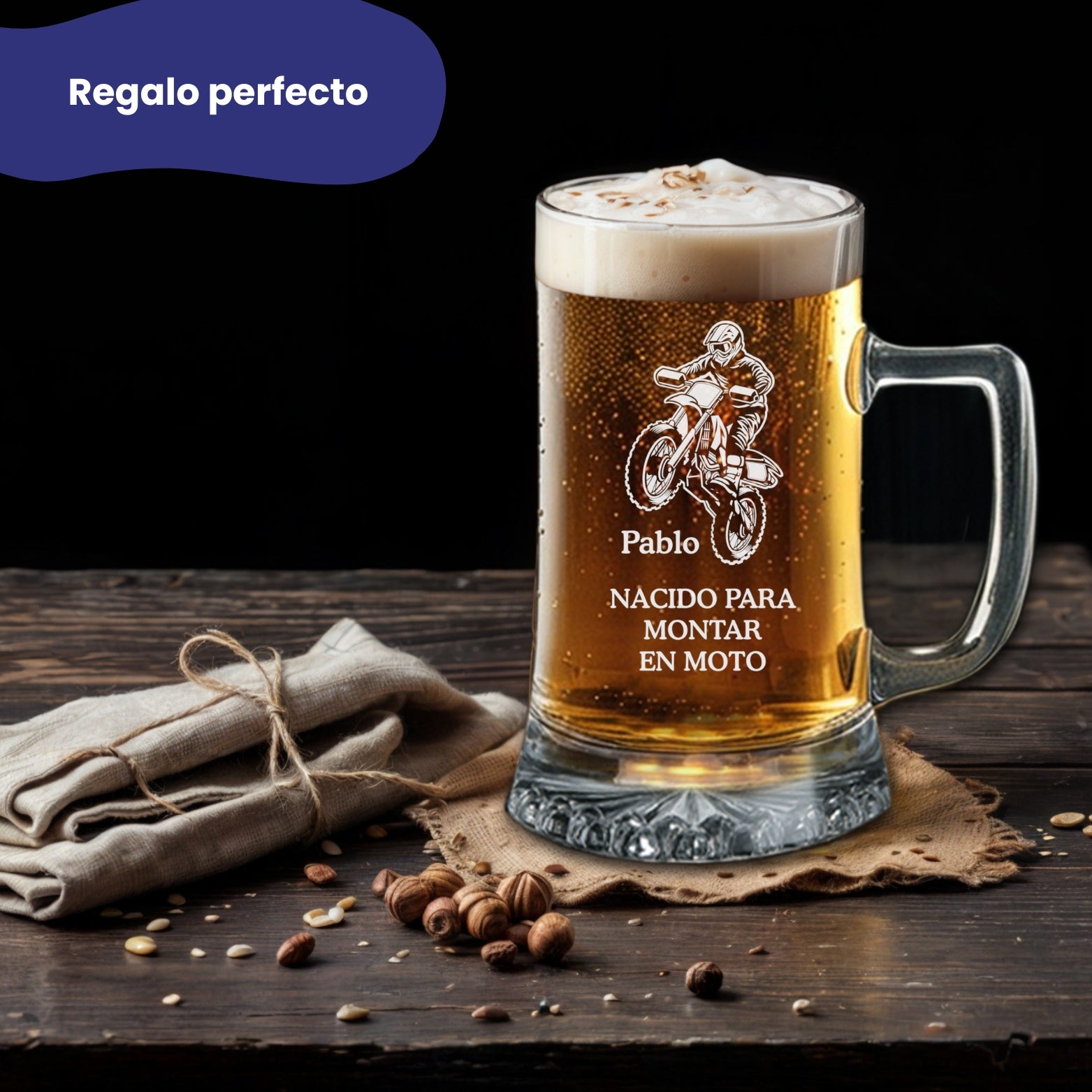 Jarra cerveza personalizada diseño motocross