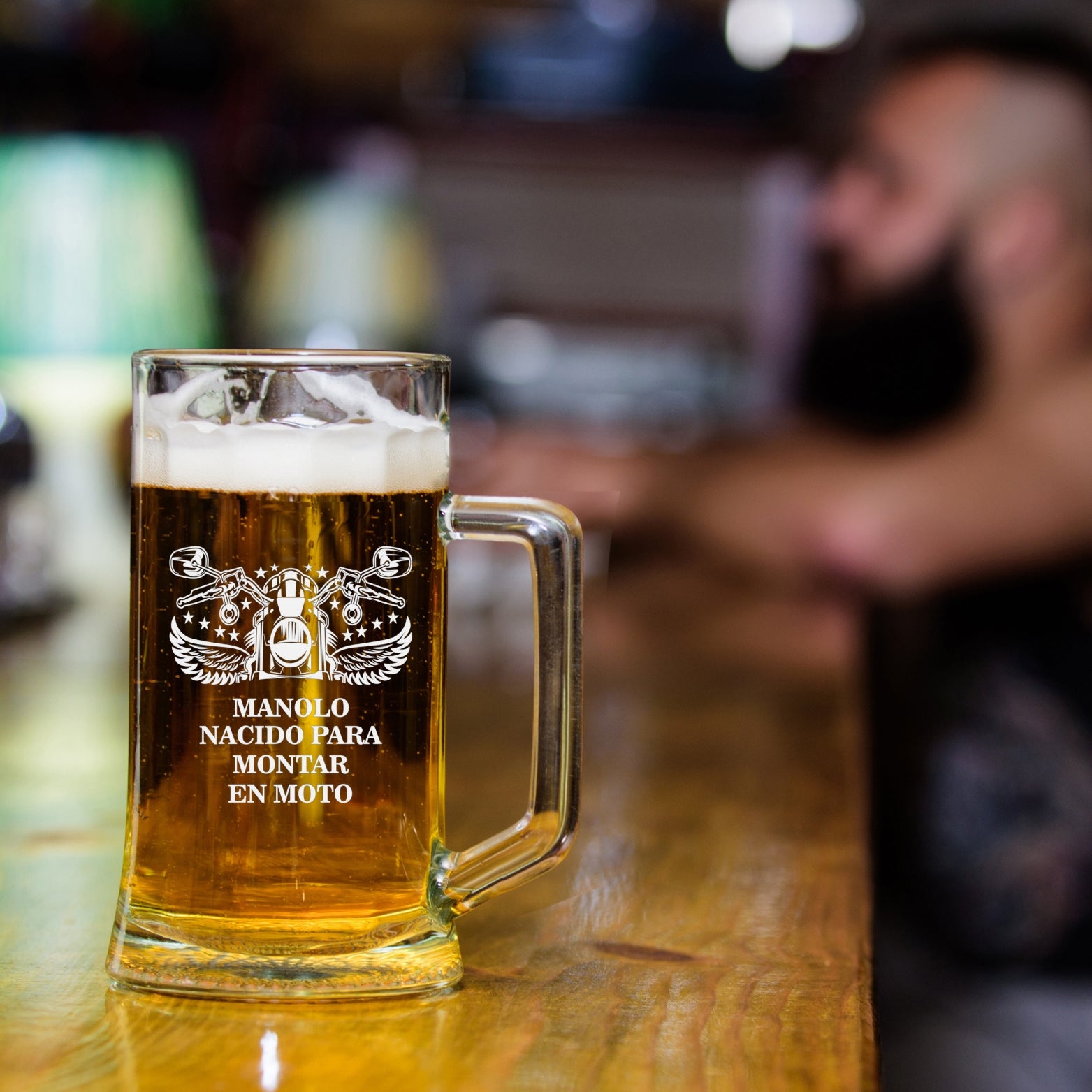 Jarra vidrio personalizada diseño moto