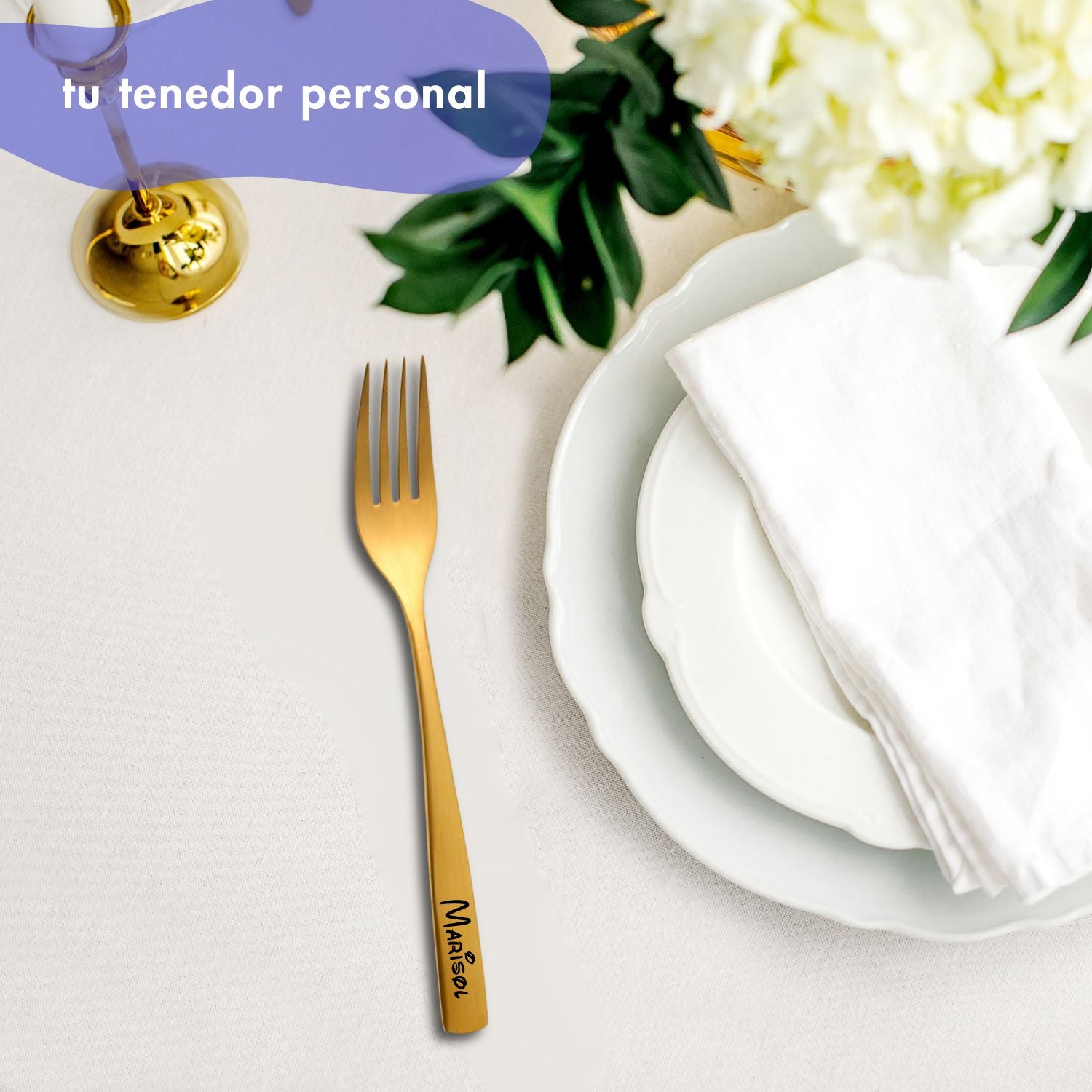 tenedor Comas BCN dorado personalizado