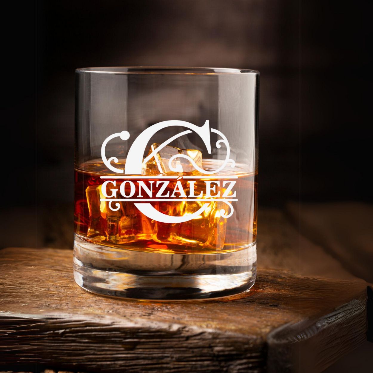 vaso whisky diseño split letter con tu nombre
