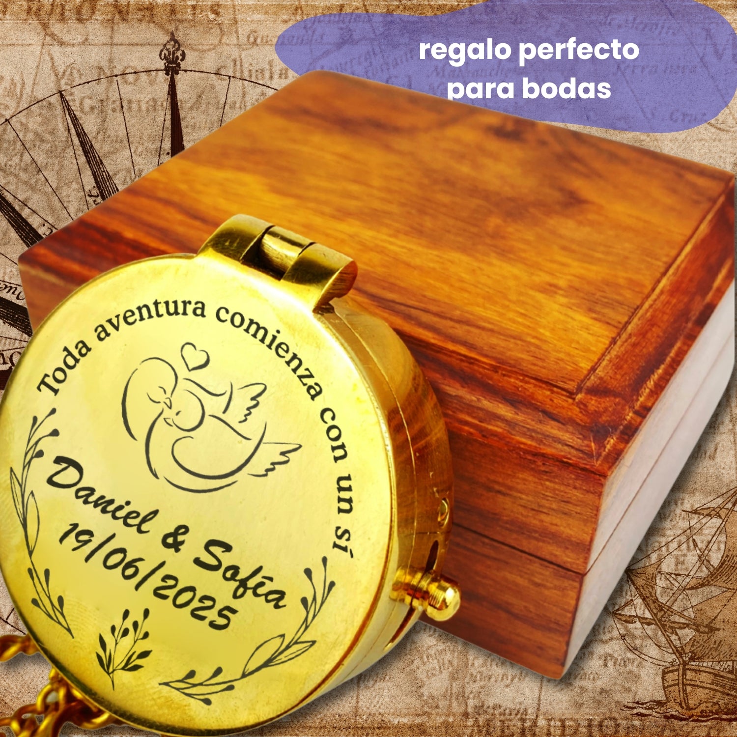 Brujula personalizada con caja de regalo