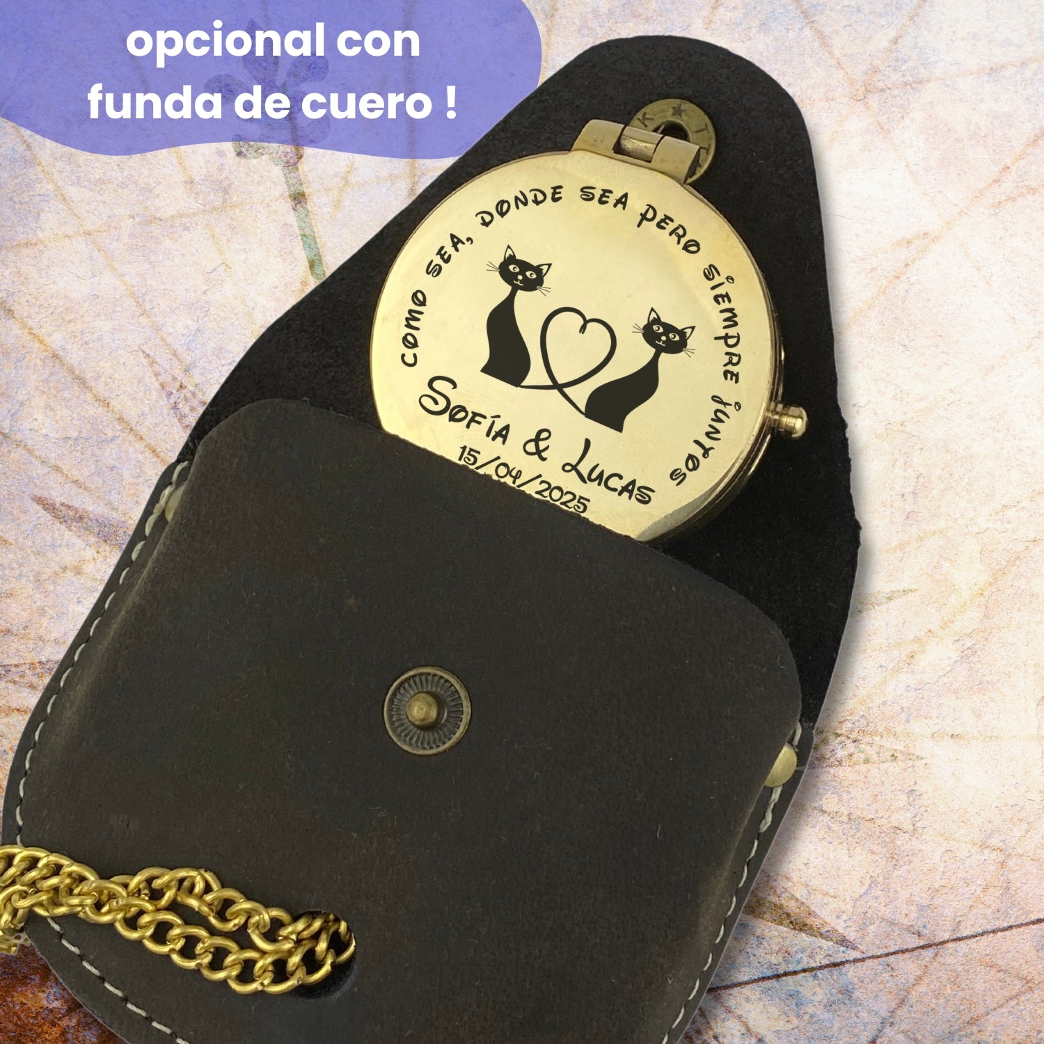 Brujula personalizada con fund de cuero