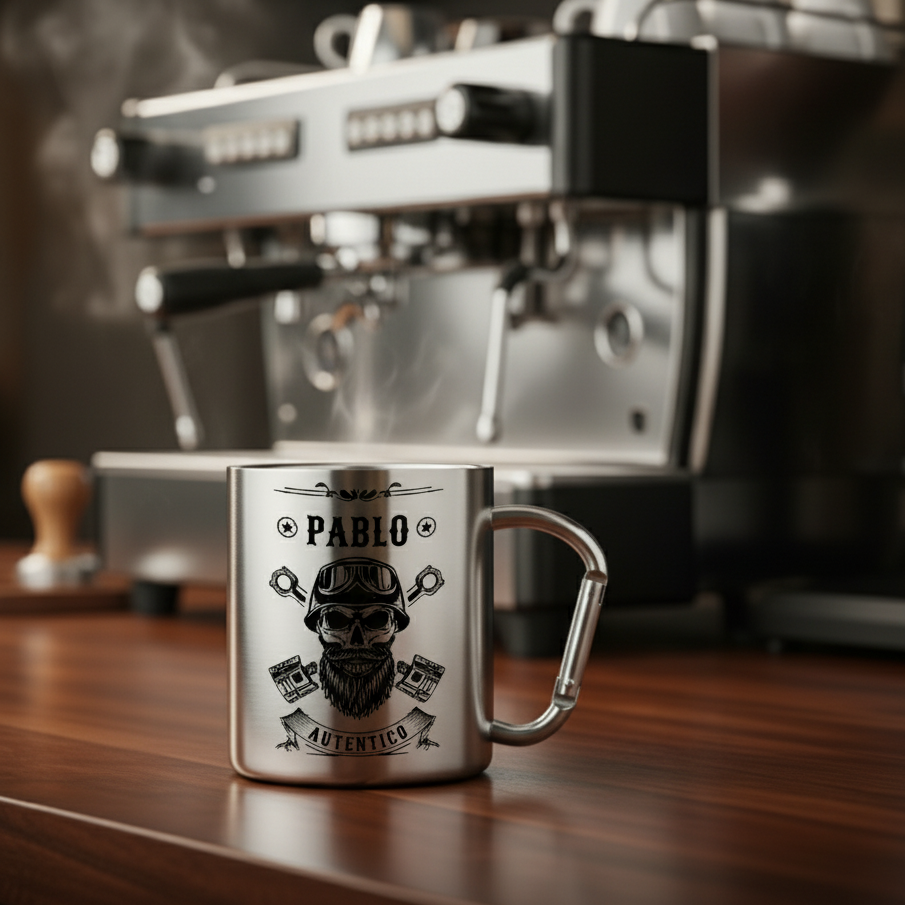 taza acero diseño moto con nombre